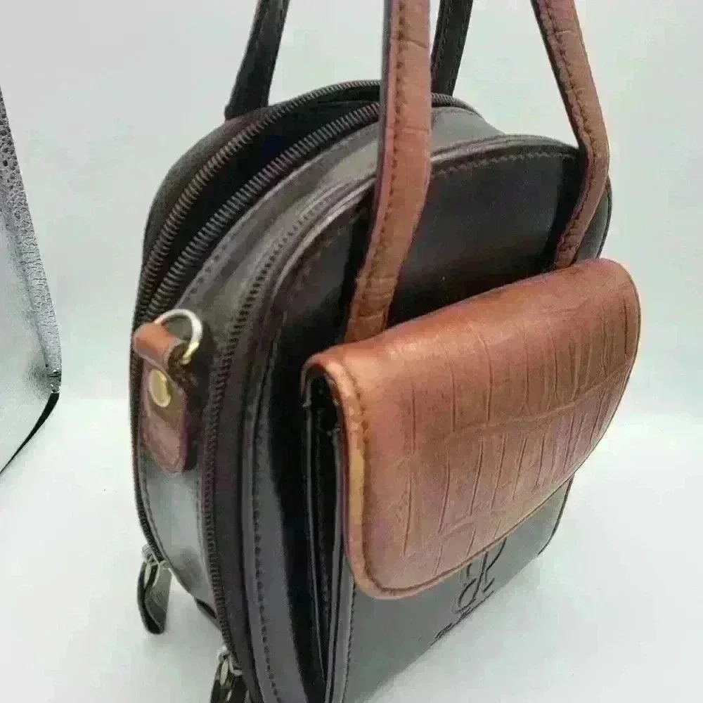 VTG Bellerose Leather Purse Two Tone - Black/Brown Compact W/ Pockets Compartmet - Picture 15 of 16